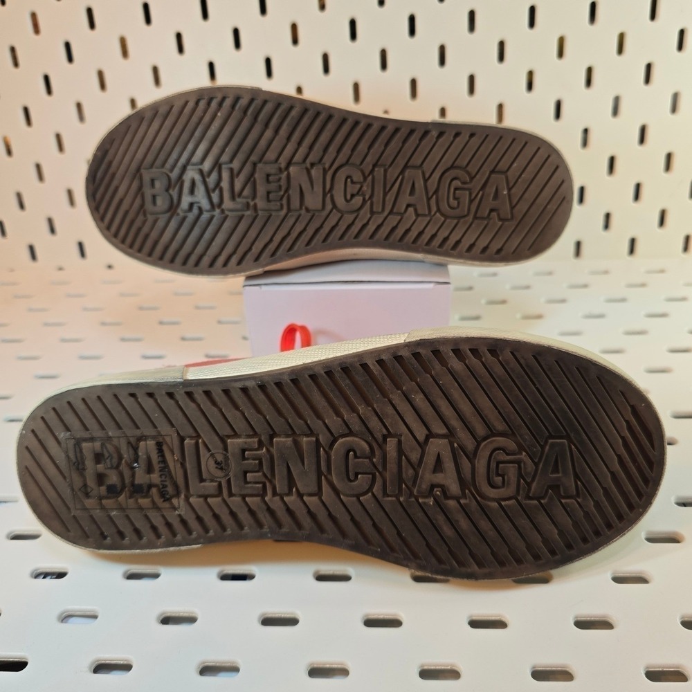BALENCIAGA Womens Red Paris Canvas Mule Sneakers Sz 37 Distressed Streetwear Y2K - Picture 16 of 16